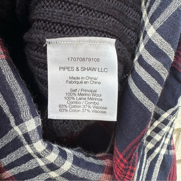 Veronica Beard Garrett Mixed Media Sweater Plaid Tunic Navy Merino Wool XS - Picture 6 of 11